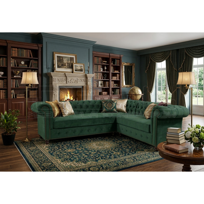 Narożnik Chesterfield z funkcją spania codziennego i pojemnikiem 260x180