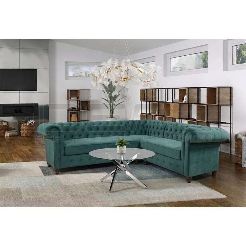 Narożnik Chesterfield z funkcją spania codziennego i pojemnikiem 260x180