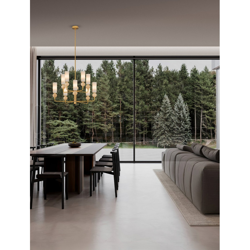 Lampa wisząca Travis 10 – Trawertyn i szczotkowane złoto | Design