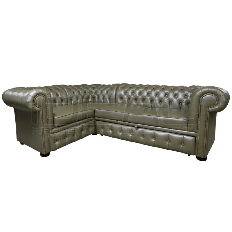Narożnik Chesterfield Normal w skórze z funkcją spania 200x260