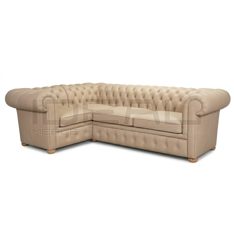 Narożnik Chesterfield Normal w skórze Z Funkcją Spania I Pojemnikiem 180x260