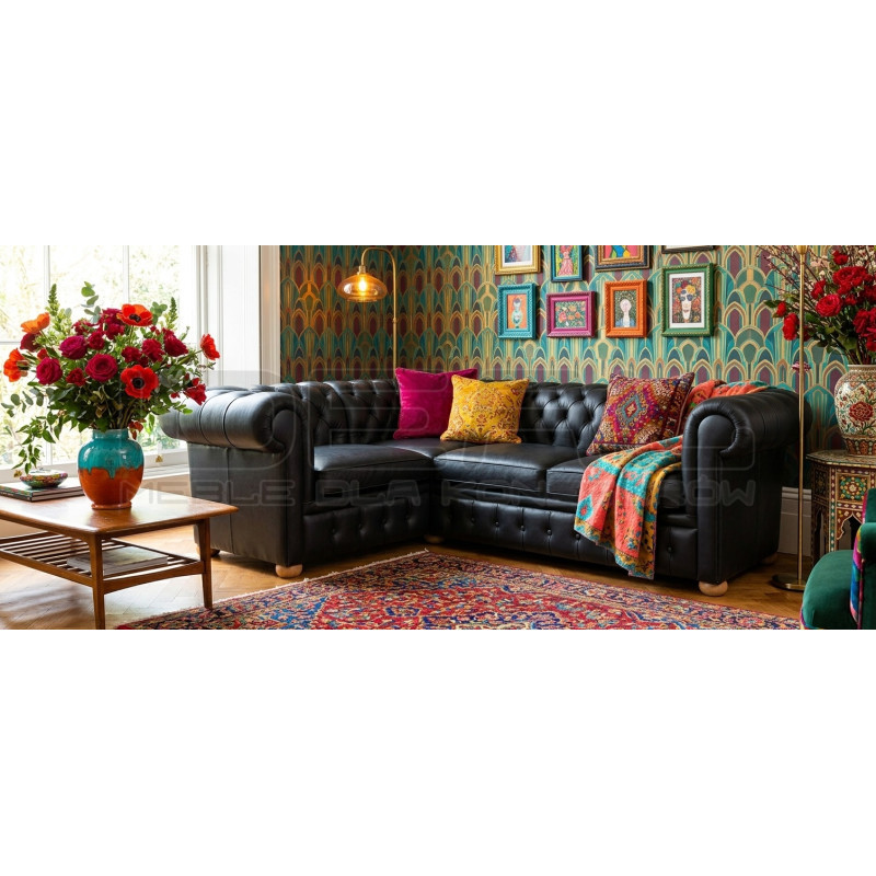 Narożnik Chesterfield Normal w skórze Z Funkcją Spania I Pojemnikiem 180x260