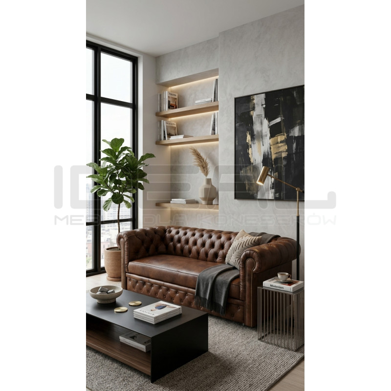 Sofa Chesterfield Normal W Skórze Z Funkcją Spania 4 os.