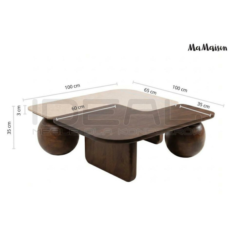 Stolik kawowy Osaka 100 – marmur i drewno mango | Ideal Meble