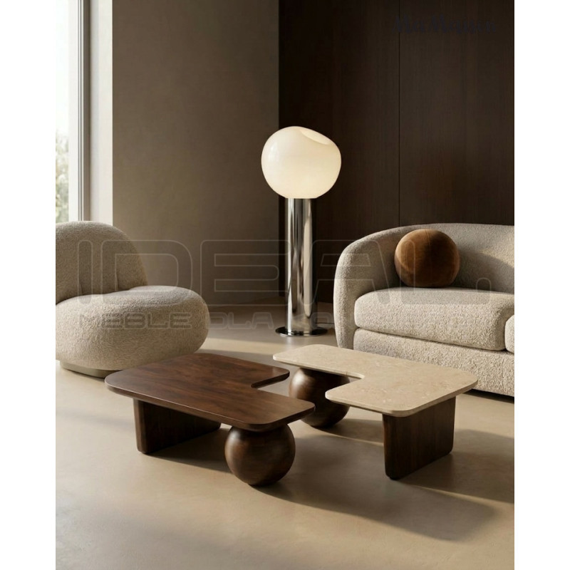 Stolik kawowy Osaka 100 – marmur i drewno mango | Ideal Meble