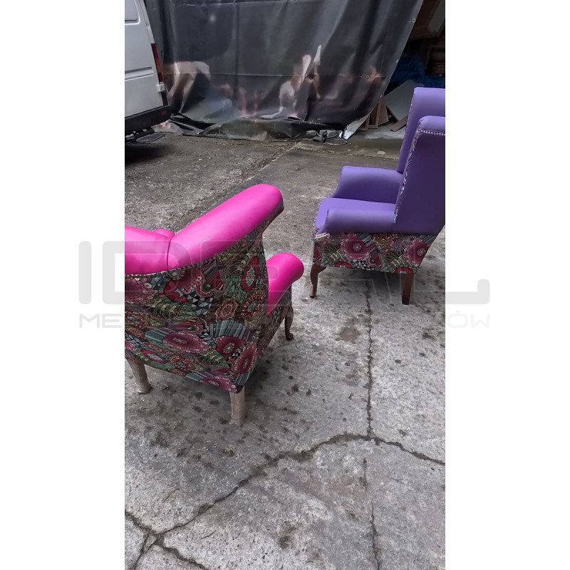 Fotel Uszak Chesterfield Lord Regent | Skóra naturalna i żakard |