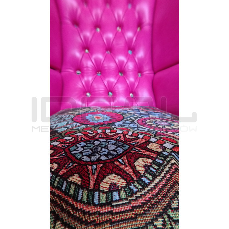 Fotel Uszak Chesterfield Lord Regent | Skóra naturalna i żakard |