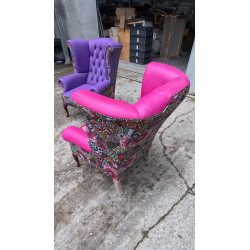 Fotel Uszak Chesterfield Lord Regent | Skóra naturalna i żakard |