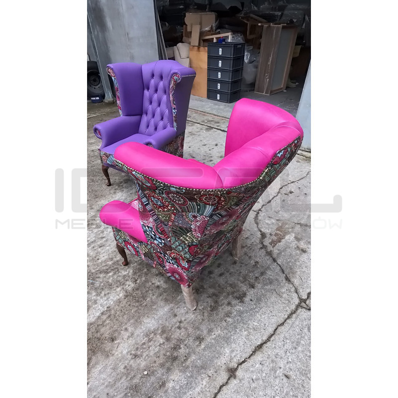 Fotel Uszak Chesterfield Lord Regent | Skóra naturalna i żakard |
