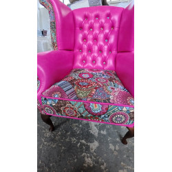 Fotel Uszak Chesterfield Lord Regent | Skóra naturalna i żakard |