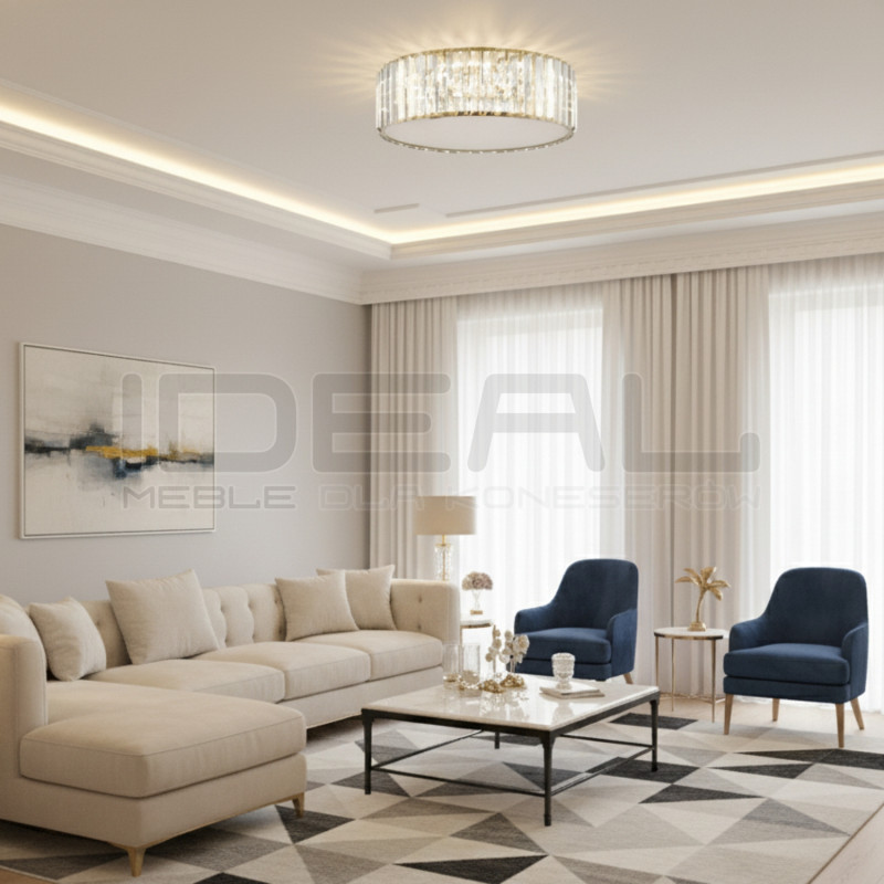 Plafon glamour Magia złoty z kryształami K9 40 cm | Ideal Meble