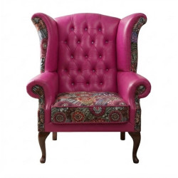 Fotel Uszak Chesterfield Lord Regent | Skóra naturalna i żakard |