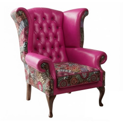 Fotel Uszak Chesterfield Lord Regent | Skóra naturalna i żakard |