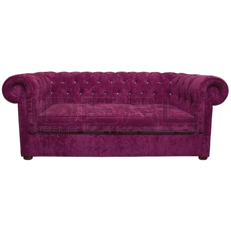 Pikowana Sofa Chesterfield March z kryształkami 3 os.