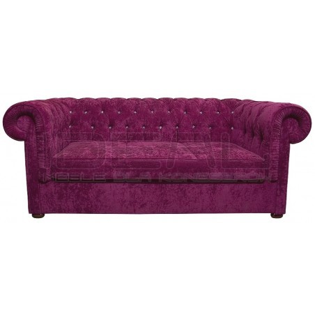 Pikowana Sofa Chesterfield March z kryształkami 3 os.