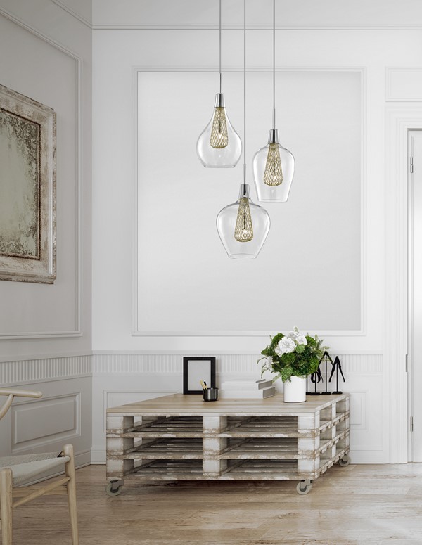 szklana lampa potrójna frame z bezbarwnego szkła