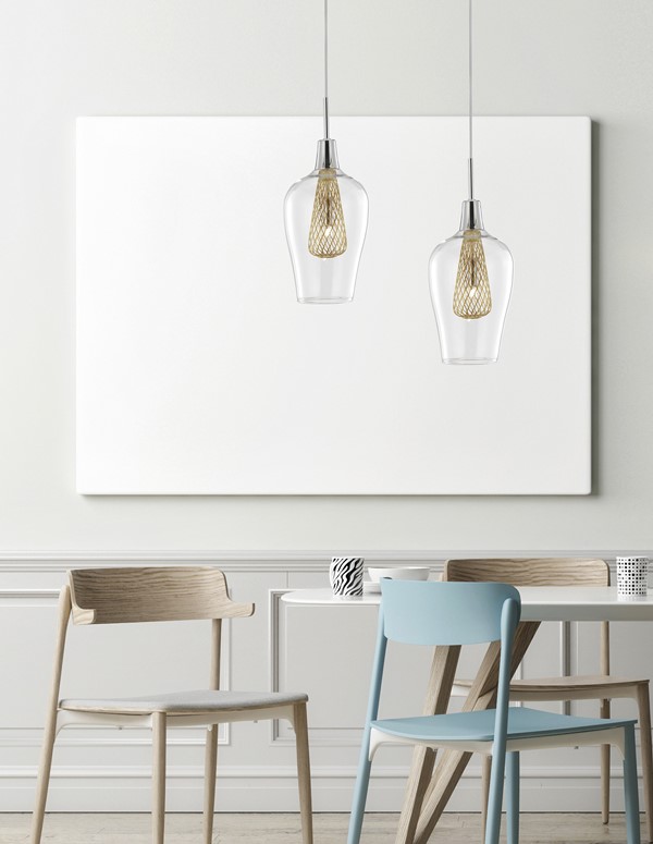 bezbarwna szklana lampa ze złotą osłonką Frame Tall