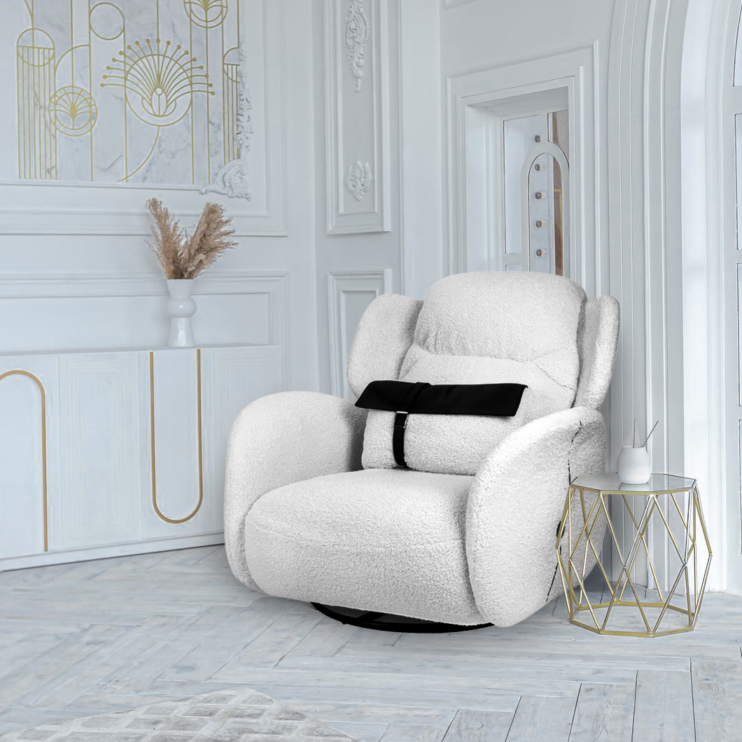 fotel uszak obrotowy Tape Teddy biały boucle