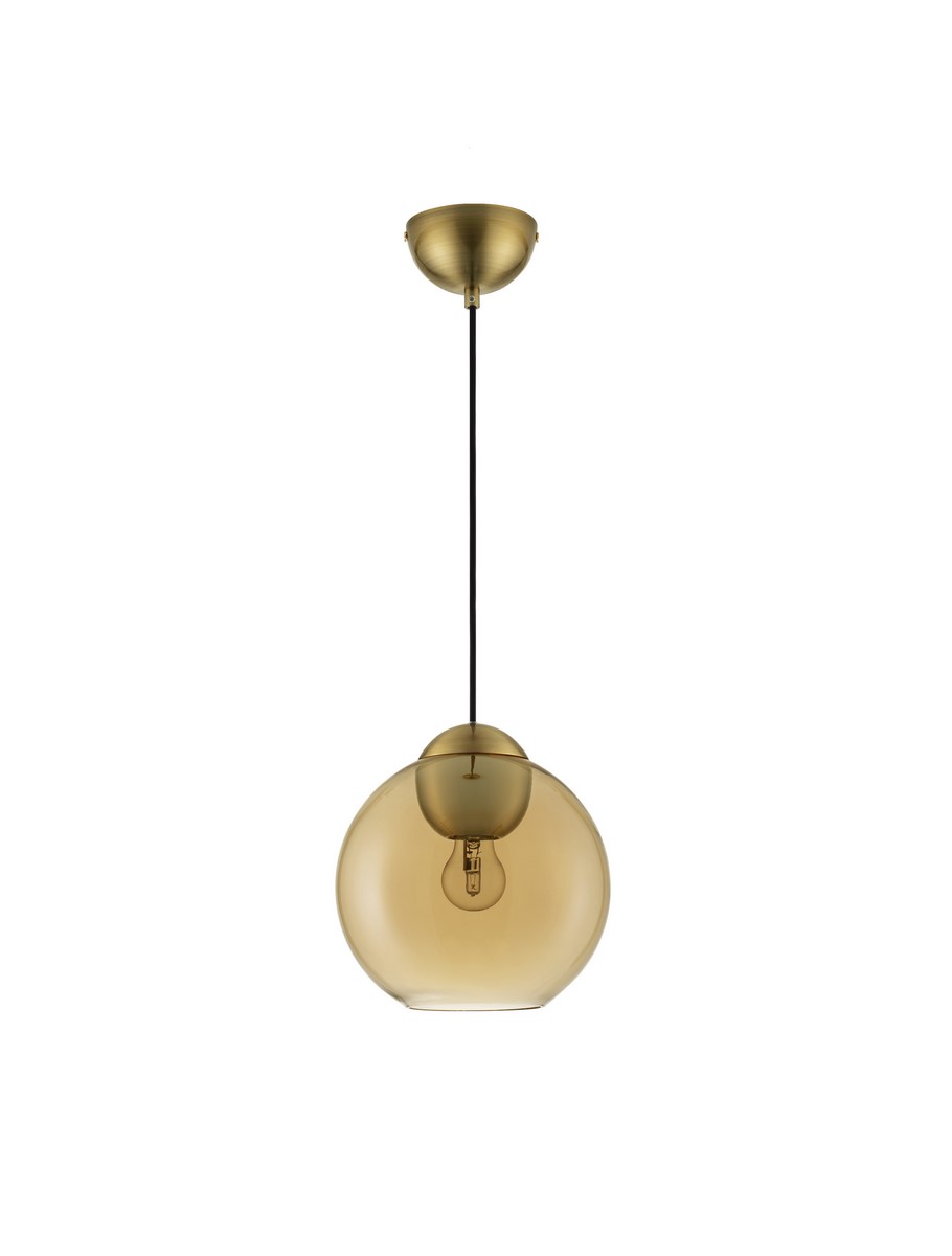 szklana lampa kula kolor bursztynowy złote elementy