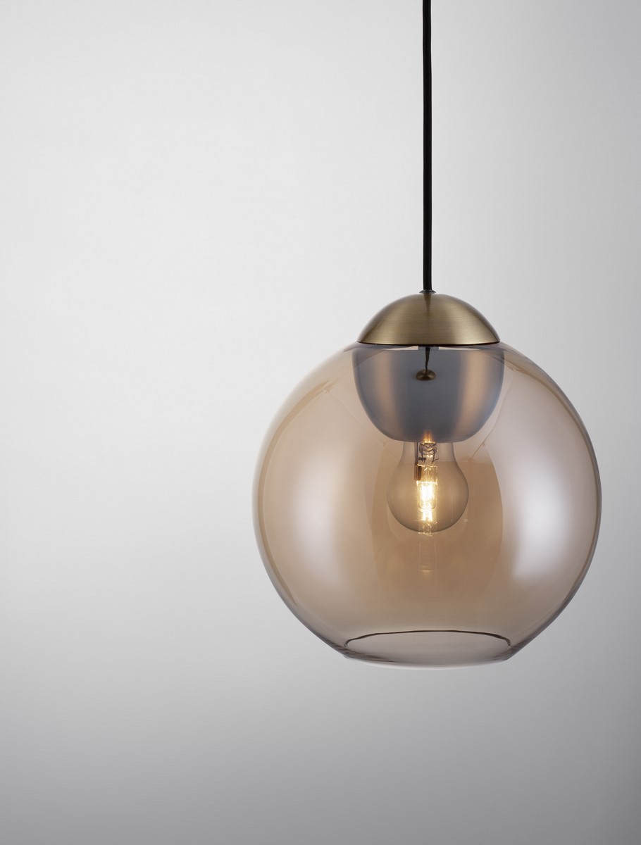 Szklana lampa Kula bursztynowa ze złotem