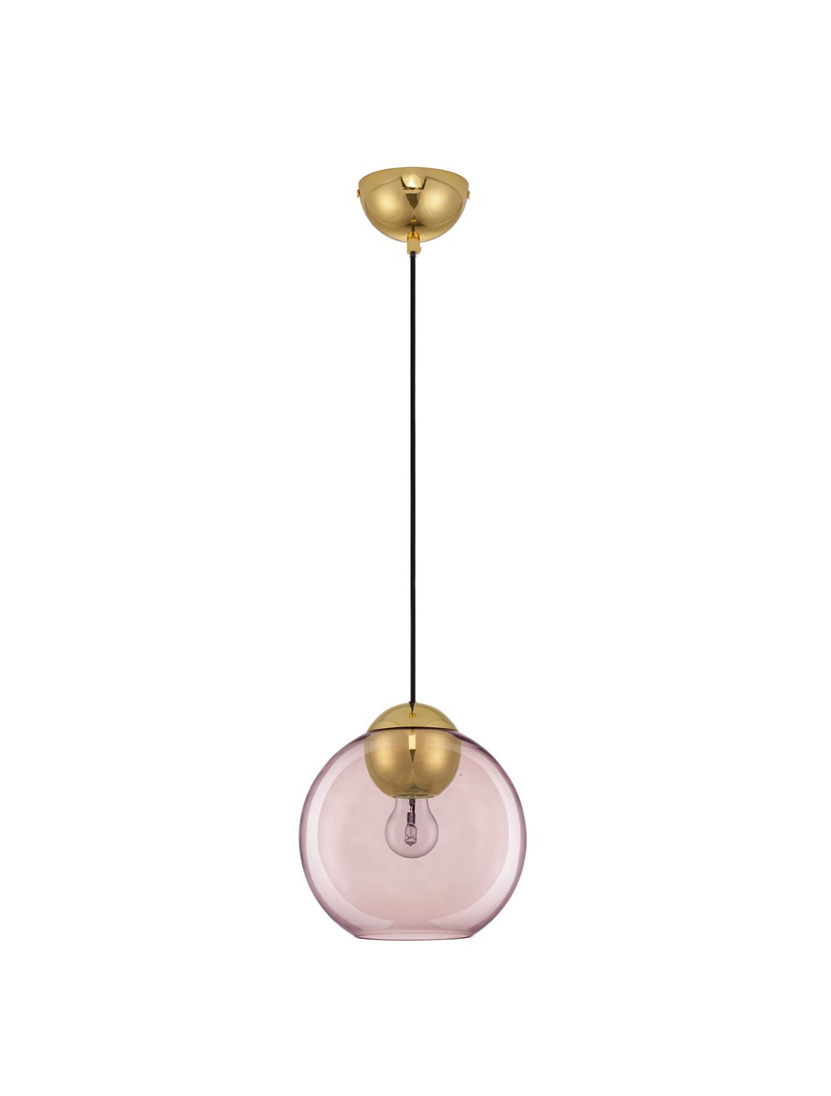 różowa szklana lampa kula ze złotem