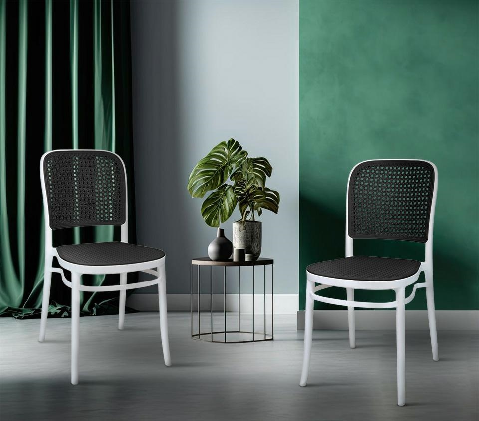 szare krzesła ażur aranżacja plecionka wenecka