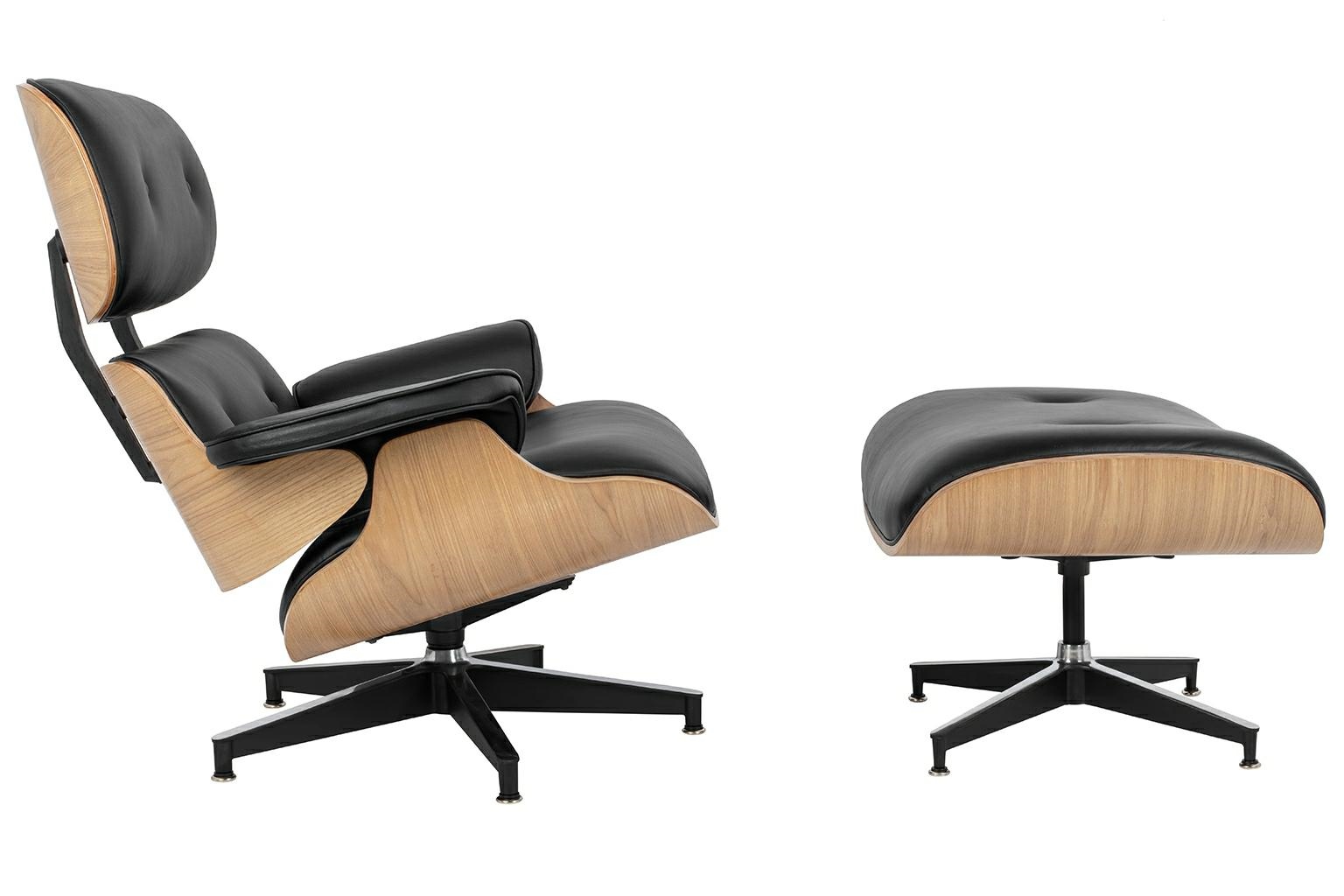 Fotel Lounge z podnóżkiem skóra jesion