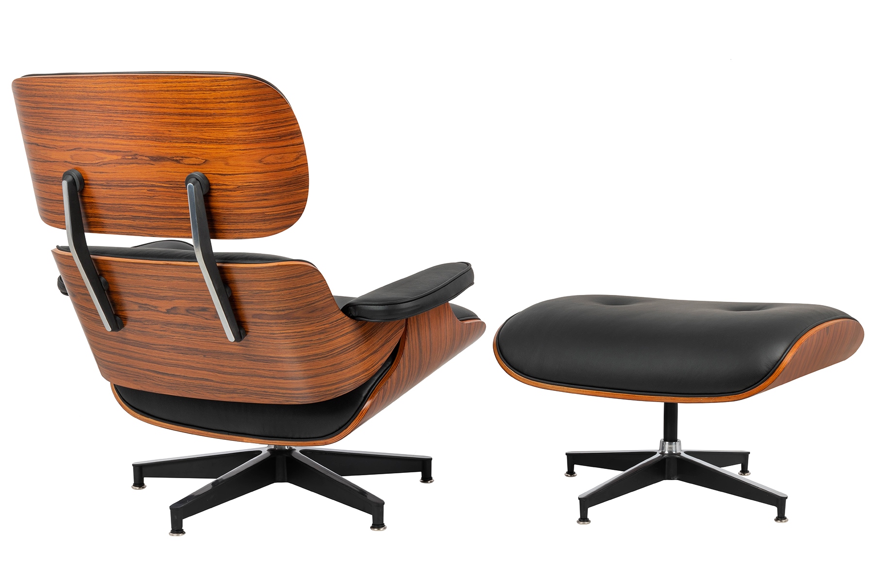 czarny fotel lounge z podnóżkiem sklejka różana