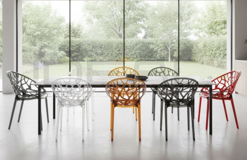 Krzesło transparentne KORAL bursztynowe dymione pomarańczowe czerwone IdealMeble.pl