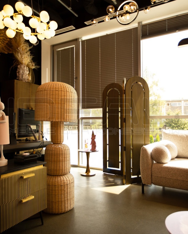 Ażurowa lampa podłogowa boho rattan SIKKIM beżowa | IdealMeble.pl