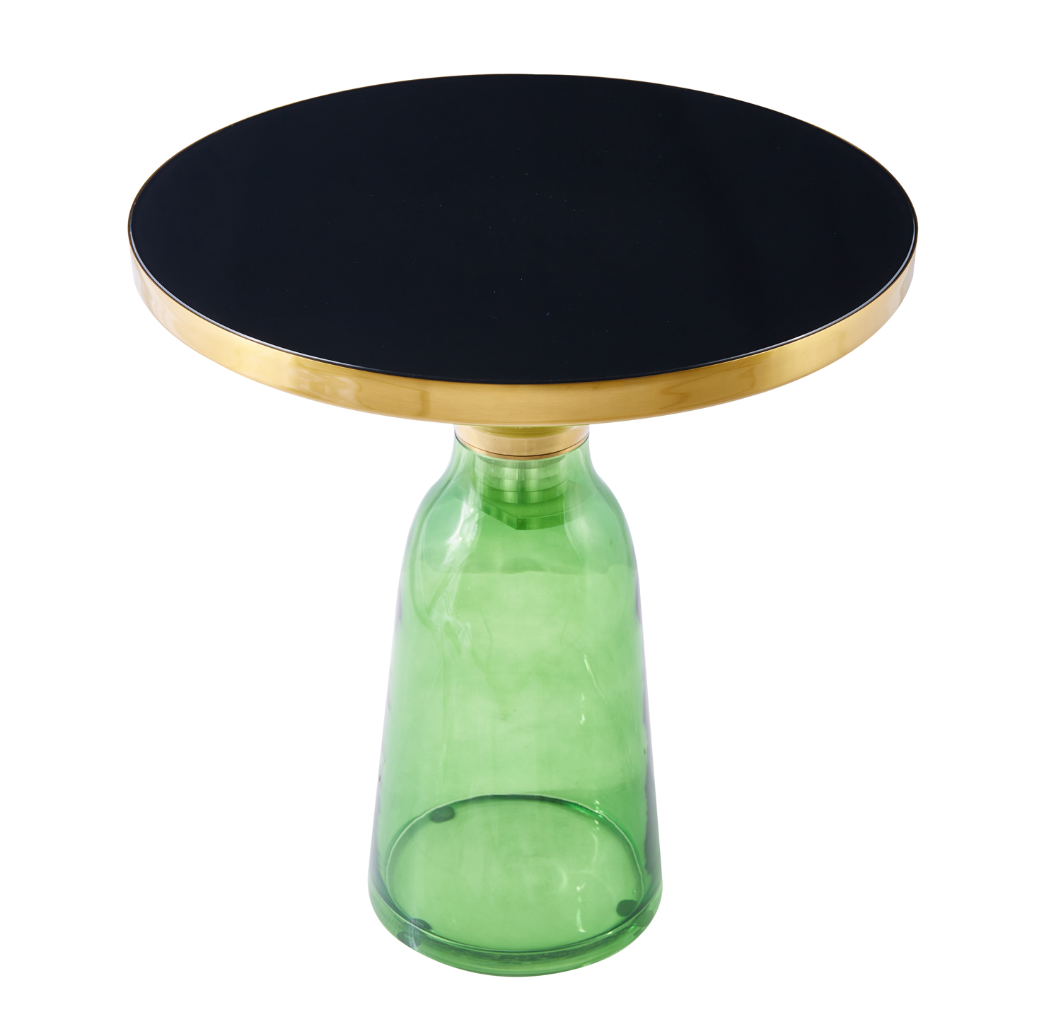 Zielony stolik kawowy Dolce ze szklana nogą i czarnym blatem