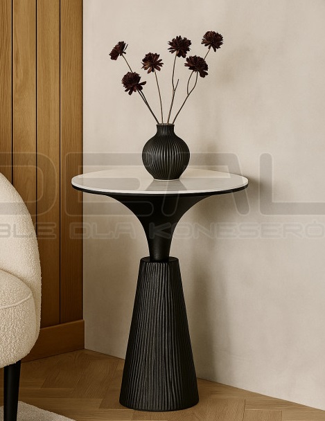 Stół barowy Rondel średnica 51 cm czarny blat marmur | IdealMeble.pl